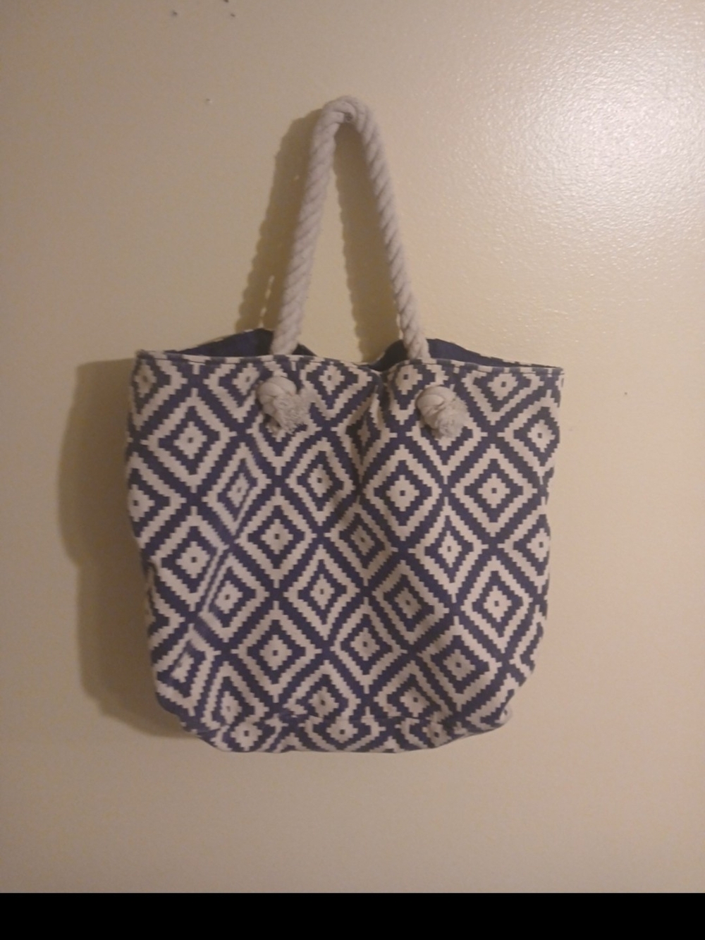 summer & rose Navy and White Geometric Rope-Handle Tote